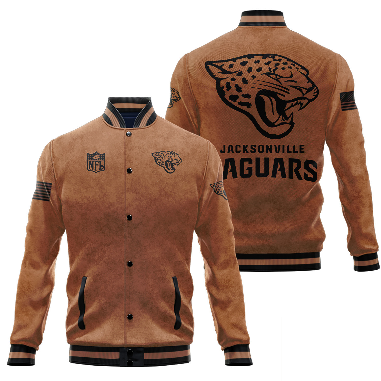 Jacksonville Jaguars Salute To Service Club Baseball Jacket Varsity Jacket - Brown - Famjoys Jacksonville Jaguars Salute To Service Club Baseball Jacket Varsity Jacket - Brown - Famjoys
