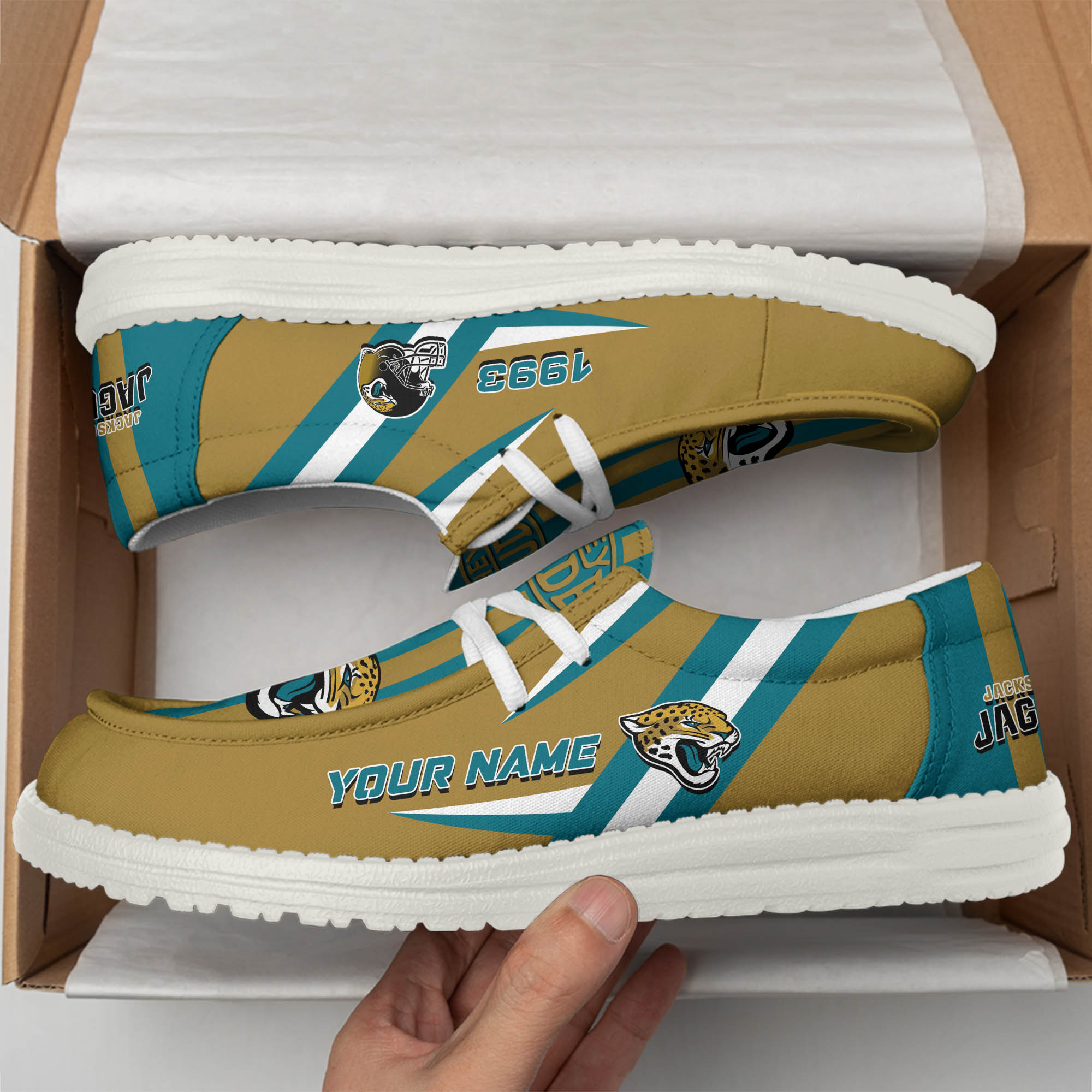 Jacksonville Jaguars Team White Canvas Loafer Shoes Personalized Your Name - Famjoys Jacksonville Jaguars Team White Canvas Loafer Shoes Personalized Your Name - Famjoys