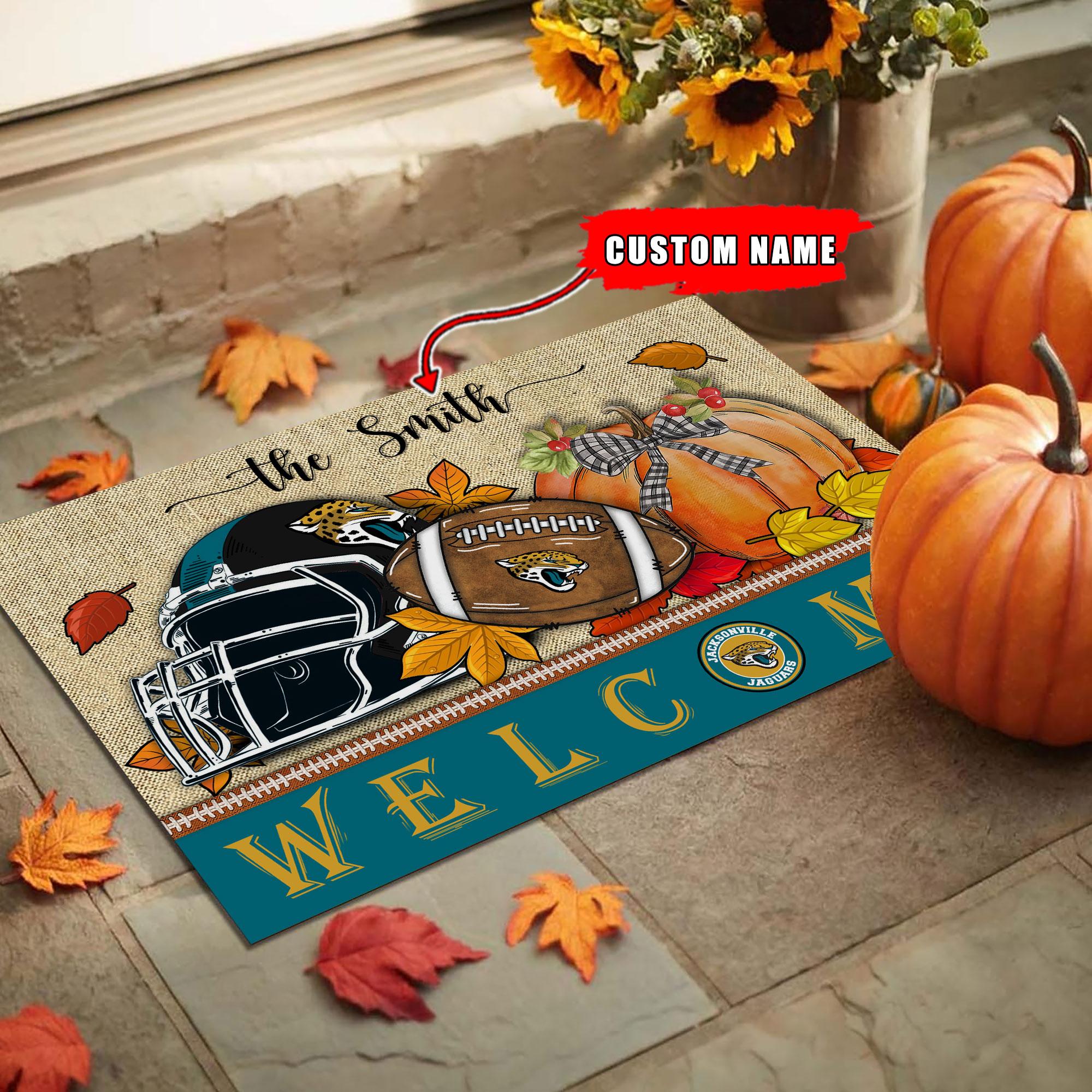 Jacksonville Jaguars Welcome Fall Football Doormat - Famjoys Jacksonville Jaguars Welcome Fall Football Doormat - Famjoys