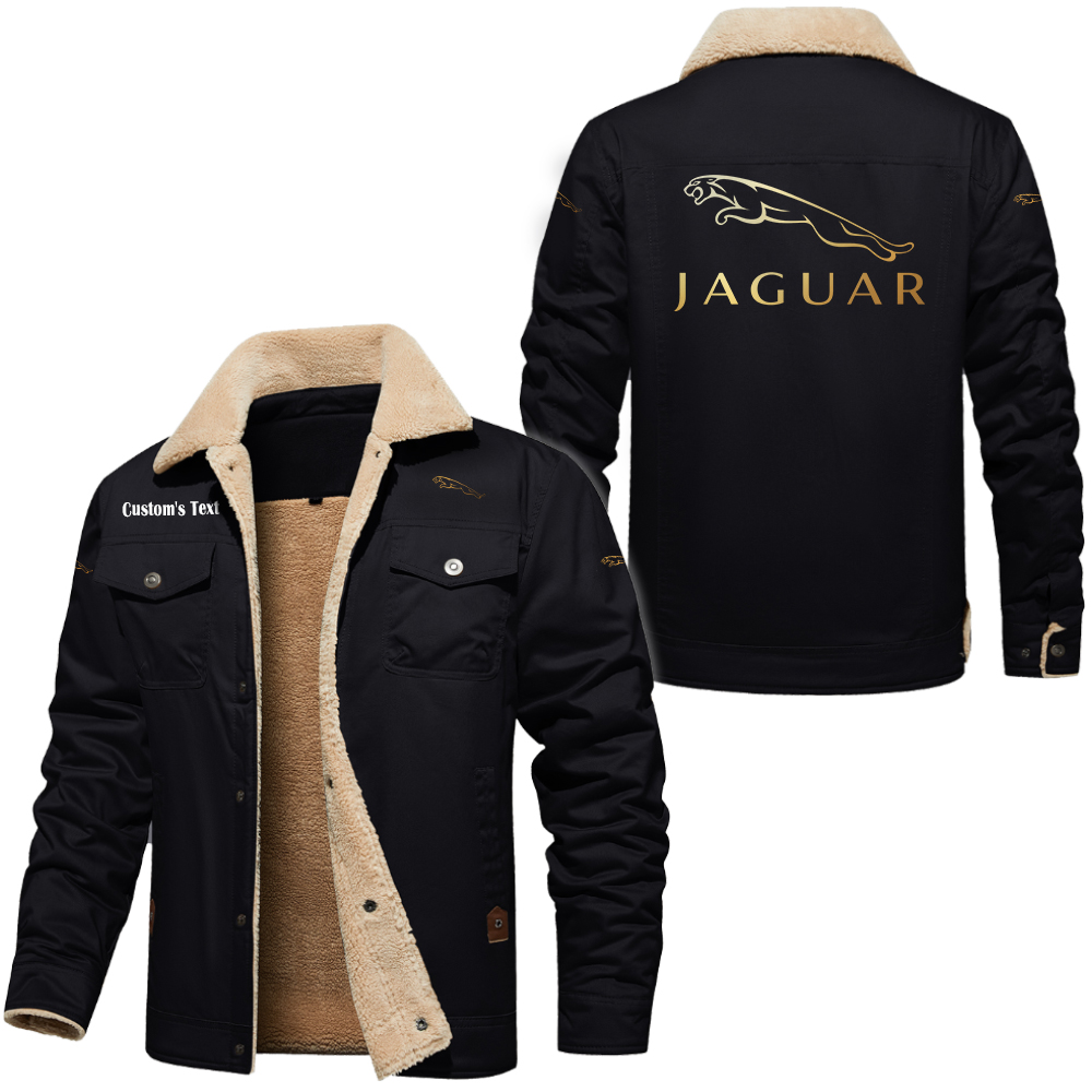 Jaguar Cars Golden Logo Cargo Fleece Lined Cotton Jacket Multicolor, vintage style, customize name