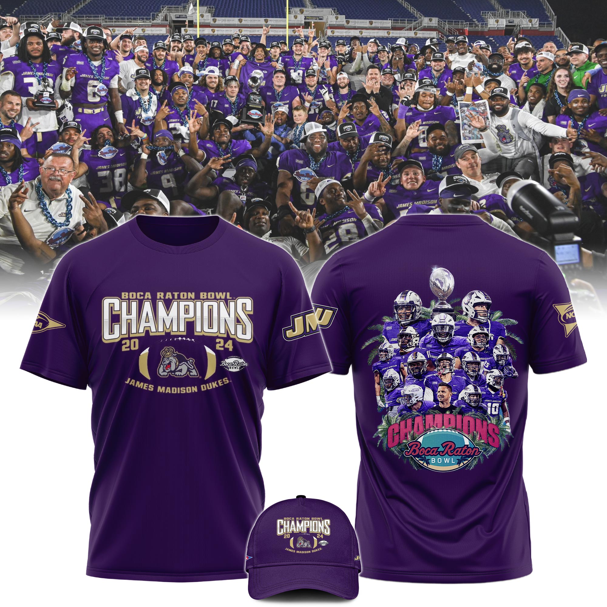 James Madison University Football Boca Raton Bowl Champions TShirt #1 - Famjoys James Madison University Football Boca Raton Bowl Champions TShirt #1 - Famjoys