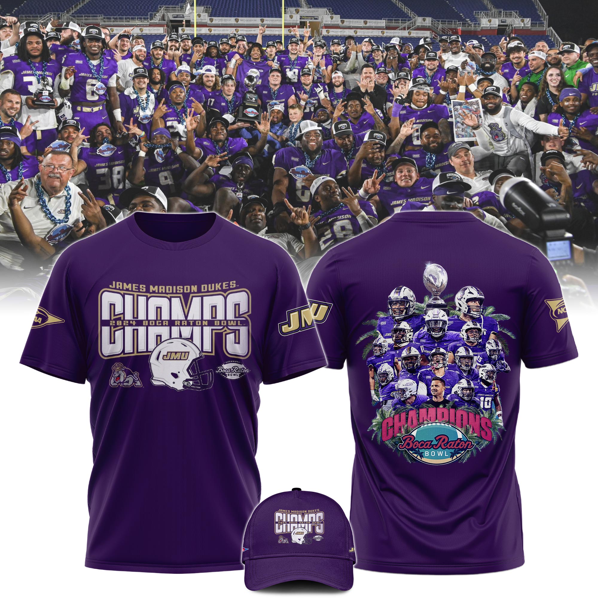 James Madison University Football Boca Raton Bowl Champions TShirt #2 - Famjoys James Madison University Football Boca Raton Bowl Champions TShirt #2 - Famjoys