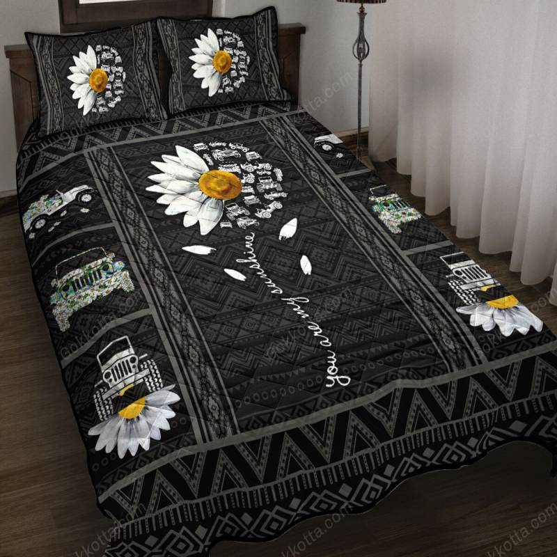 Jeep and Flowers Quilt Bed Set Quilt Blanket