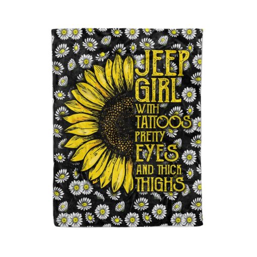 Jeep Girl With Tattoos Pretty Eyes And Thick Thighs Quilt Fleece Blanket - Famjoys Jeep Girl With Tattoos Pretty Eyes And Thick Thighs Quilt Fleece Blanket - Famjoys