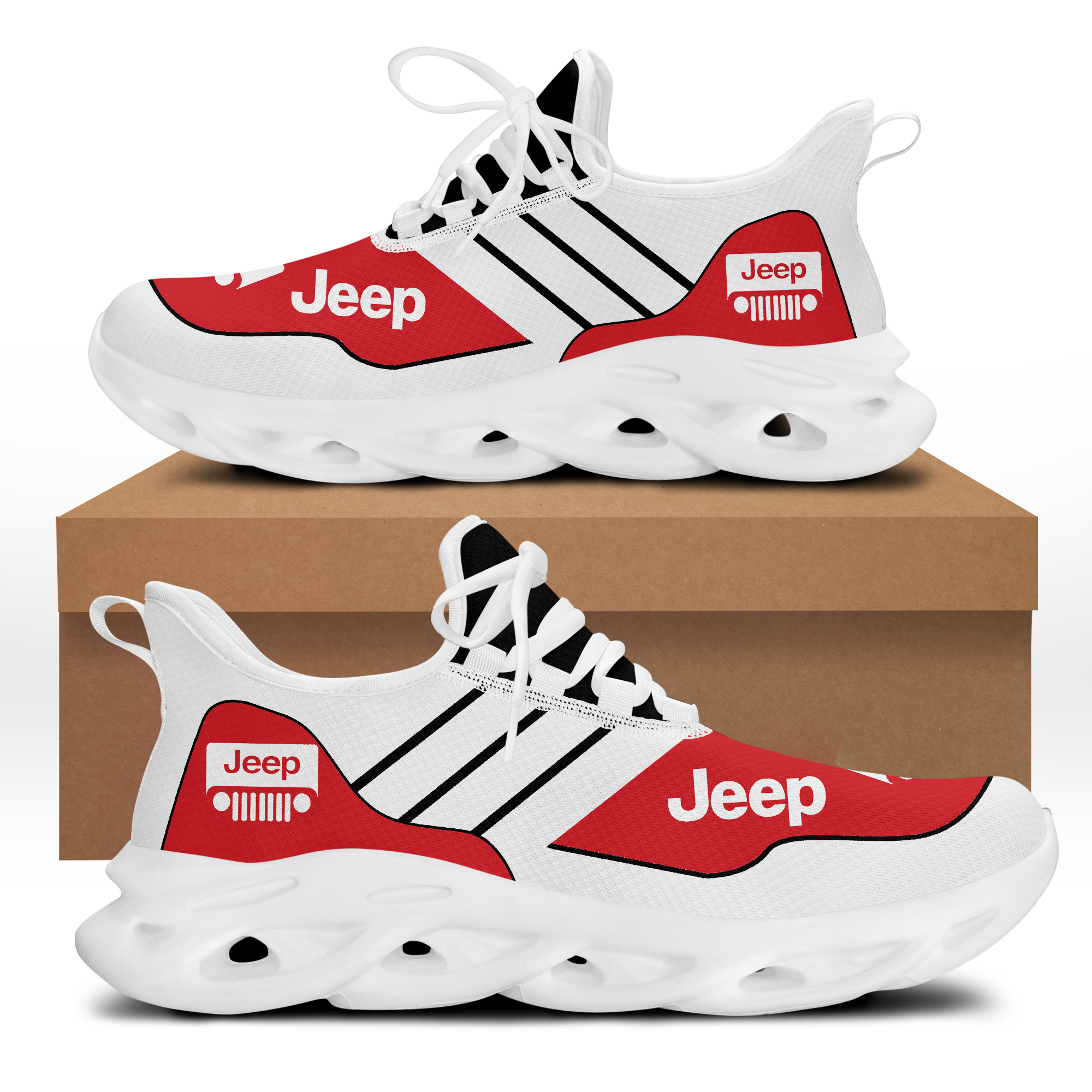 Jeep Red and White 2 Sneakers Shoes - Famjoys Jeep Red and White 2 Sneakers Shoes - Famjoys