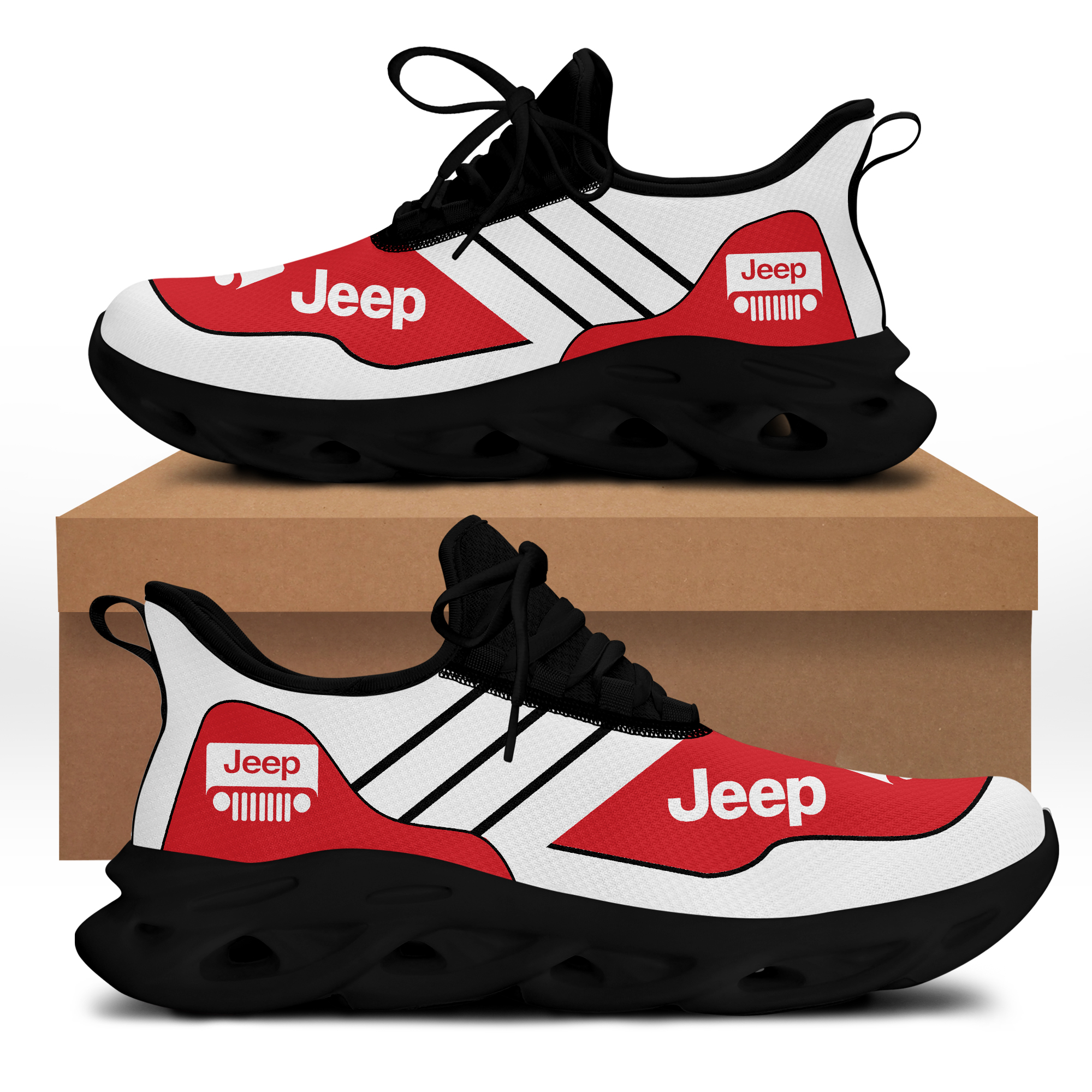 Jeep Red and White 2 Sneakers Shoes - Famjoys Jeep Red and White 2 Sneakers Shoes - Famjoys