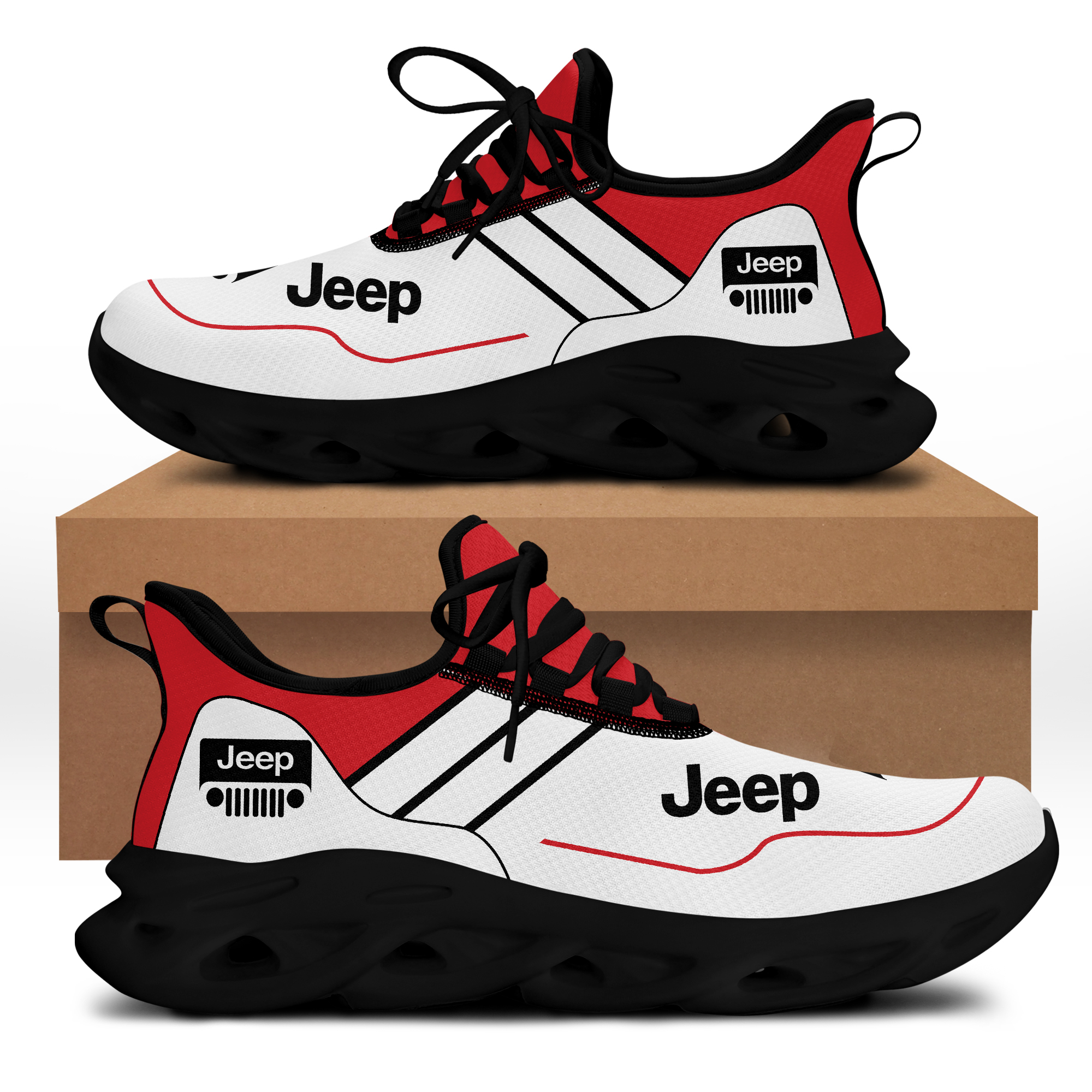 Jeep Red and White Sneakers Shoes - Famjoys Jeep Red and White Sneakers Shoes - Famjoys