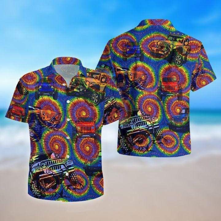 Jeep Tie Dye Aloha Hawaiian Shirts - Famjoys Jeep Tie Dye Aloha Hawaiian Shirts - Famjoys