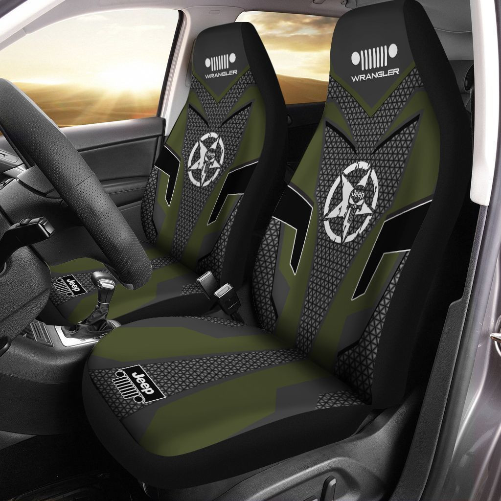Jeep Wrangler  Car Seat Cover (Set of 2) Ver 4 (Green)