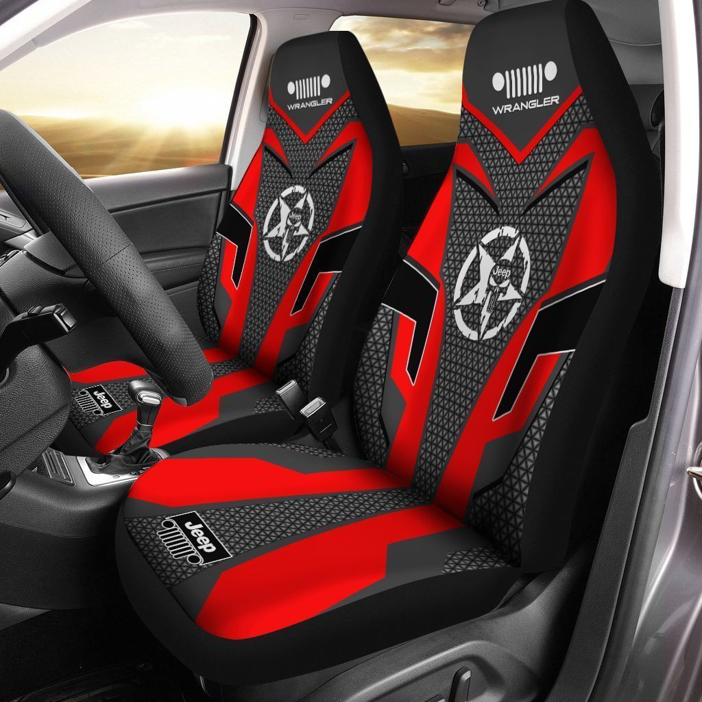 Jeep Wrangler  Car Seat Cover (Set of 2) Ver 4 (Red)