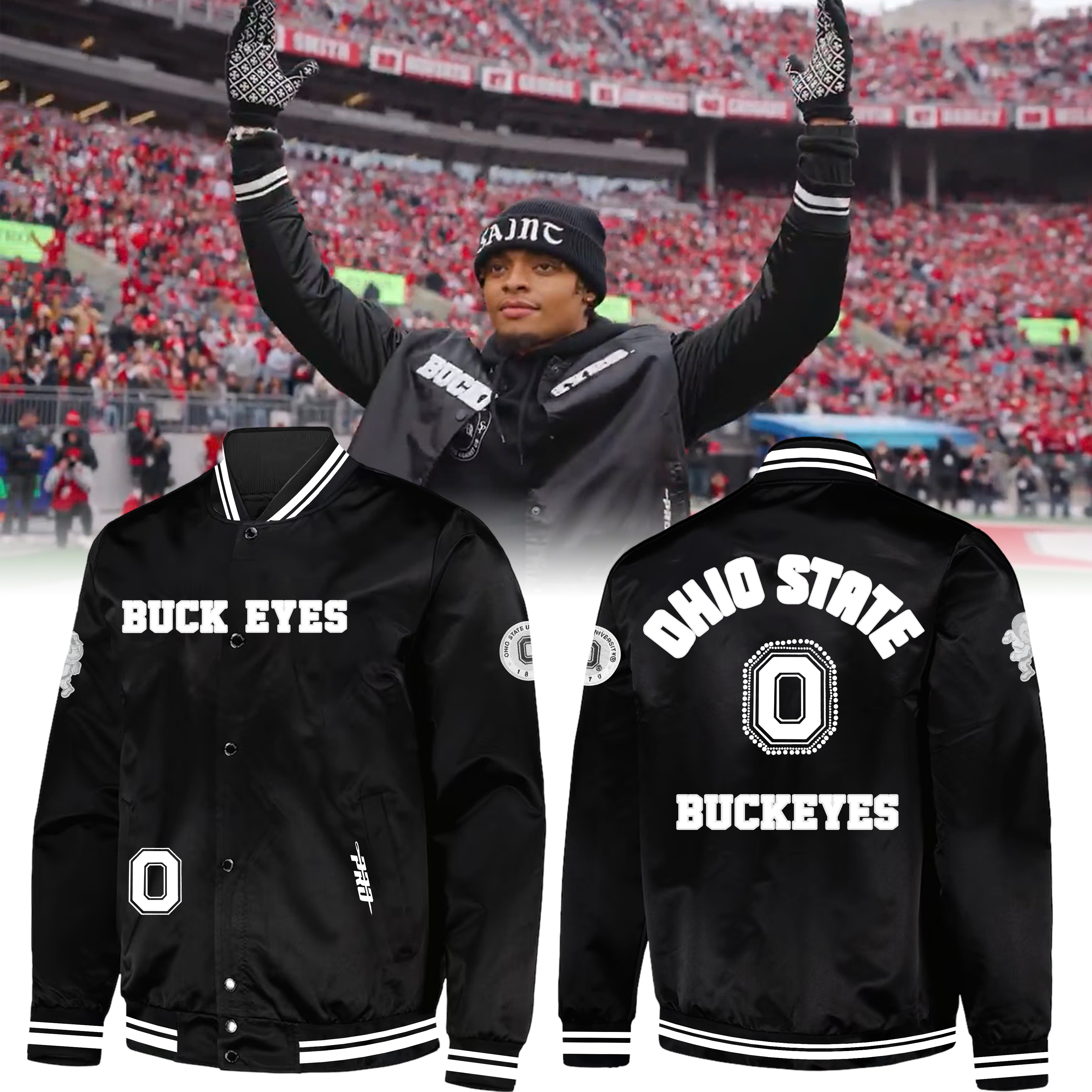 Justin Fields Ohio State Football Bomber Jacket - Famjoys Justin Fields Ohio State Football Bomber Jacket - Famjoys
