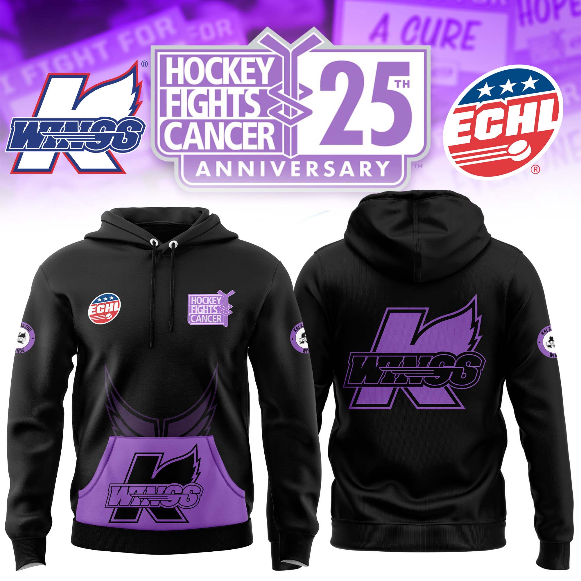Kalamazoo Wings Hockey Fight Cancer Hoodie - Famjoys Kalamazoo Wings Hockey Fight Cancer Hoodie - Famjoys