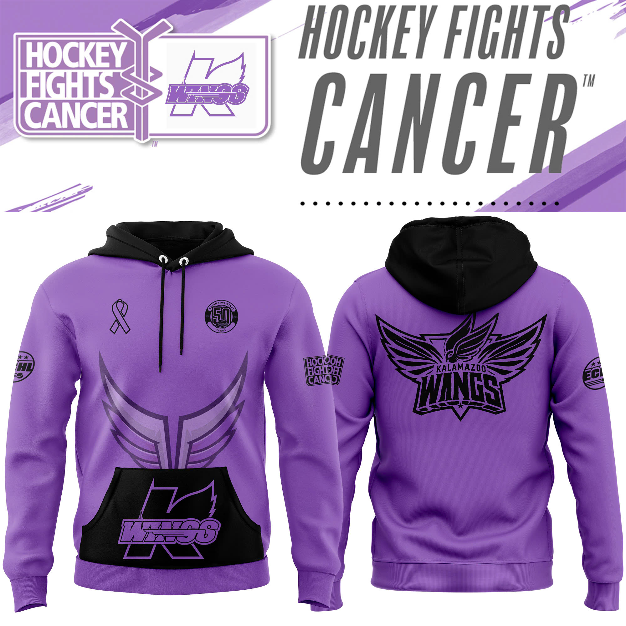 Kalamazoo Wings x Hockey Fights Cancer Pullover Hoodie - Famjoys Kalamazoo Wings x Hockey Fights Cancer Pullover Hoodie - Famjoys