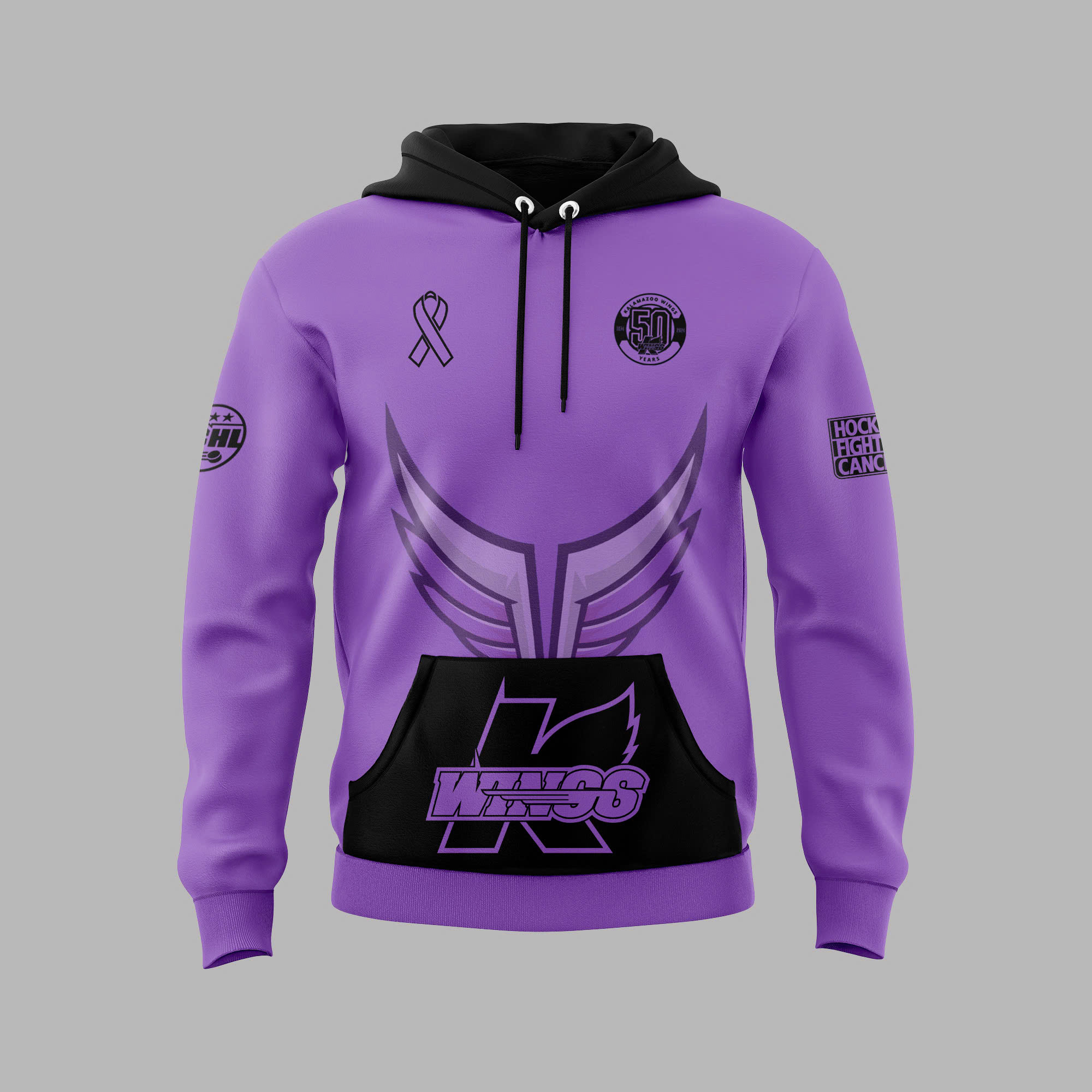 Kalamazoo Wings x Hockey Fights Cancer Pullover Hoodie - Famjoys Kalamazoo Wings x Hockey Fights Cancer Pullover Hoodie - Famjoys