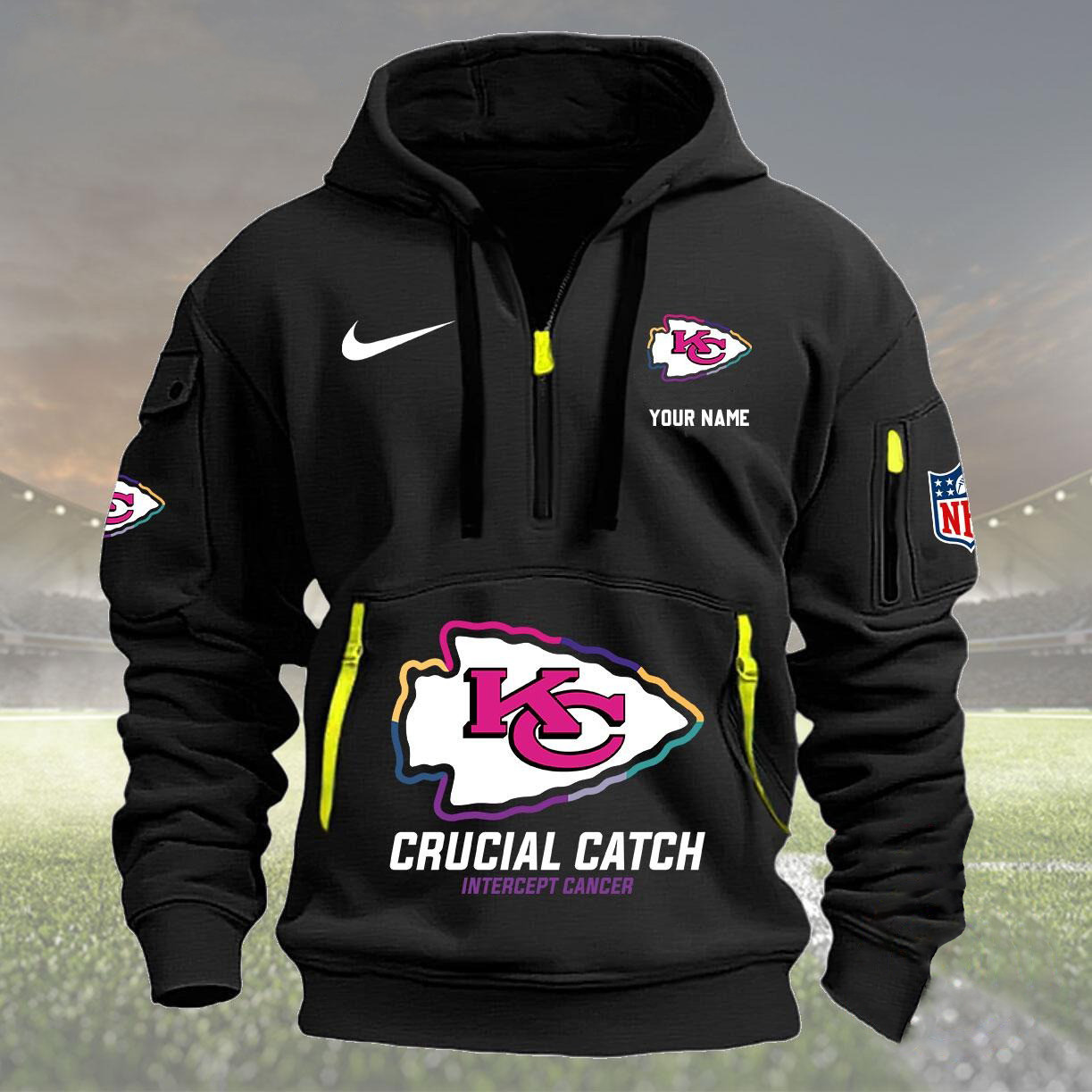 Kansas City Chiefs 2024 Quarter Half Zip Hoodie Crucial Catch Intercept Cancer - Famjoys Kansas City Chiefs 2024 Quarter Half Zip Hoodie Crucial Catch Intercept Cancer - Famjoys