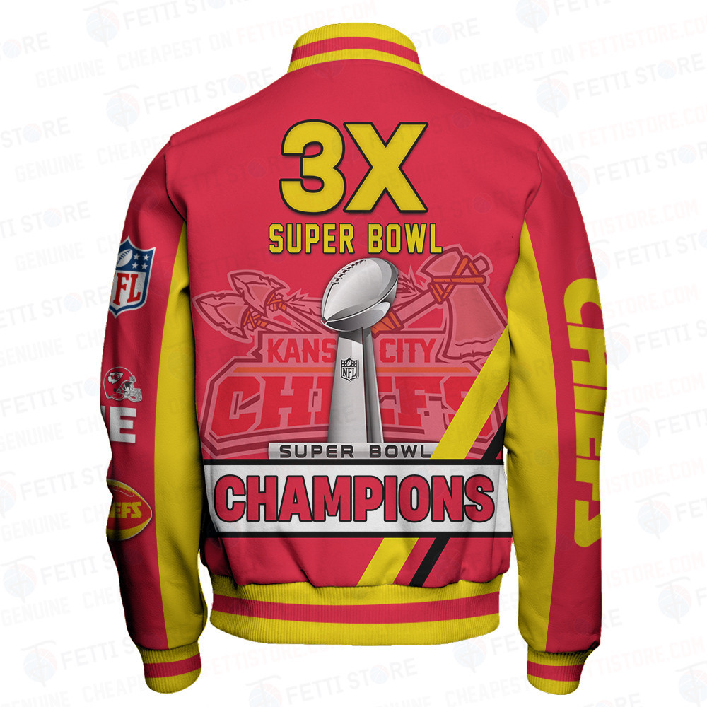 Kansas City Chiefs 3X Super Bowl Champions Design Varsity Jacket - Famjoys Kansas City Chiefs 3X Super Bowl Champions Design Varsity Jacket - Famjoys