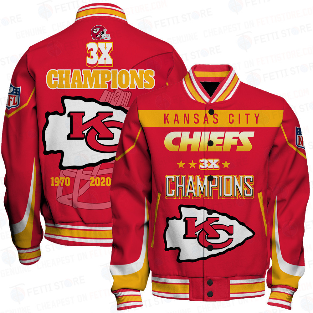 Kansas City Chiefs 3X Super Bowl Champions Varsity Jacket - Famjoys Kansas City Chiefs 3X Super Bowl Champions Varsity Jacket - Famjoys