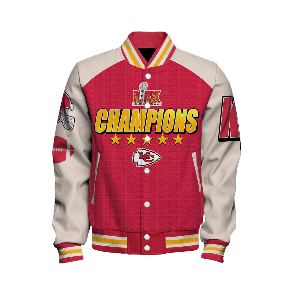 Kansas City Chiefs 5 - Time Super Bowl Champions Varsity Jacket - Famjoys Kansas City Chiefs 5 - Time Super Bowl Champions Varsity Jacket - Famjoys