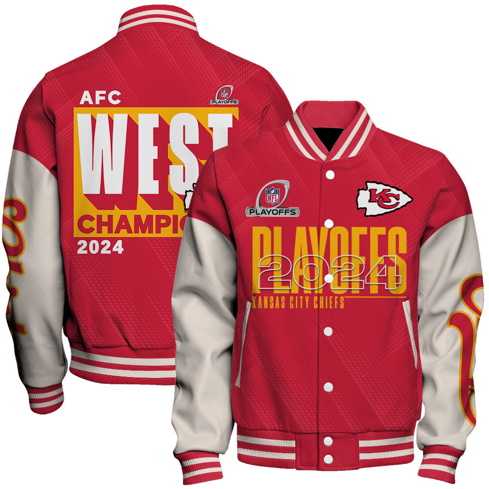 Kansas City Chiefs AFC WEST Champions Unisex Varsity Jacket - Famjoys Kansas City Chiefs AFC WEST Champions Unisex Varsity Jacket - Famjoys