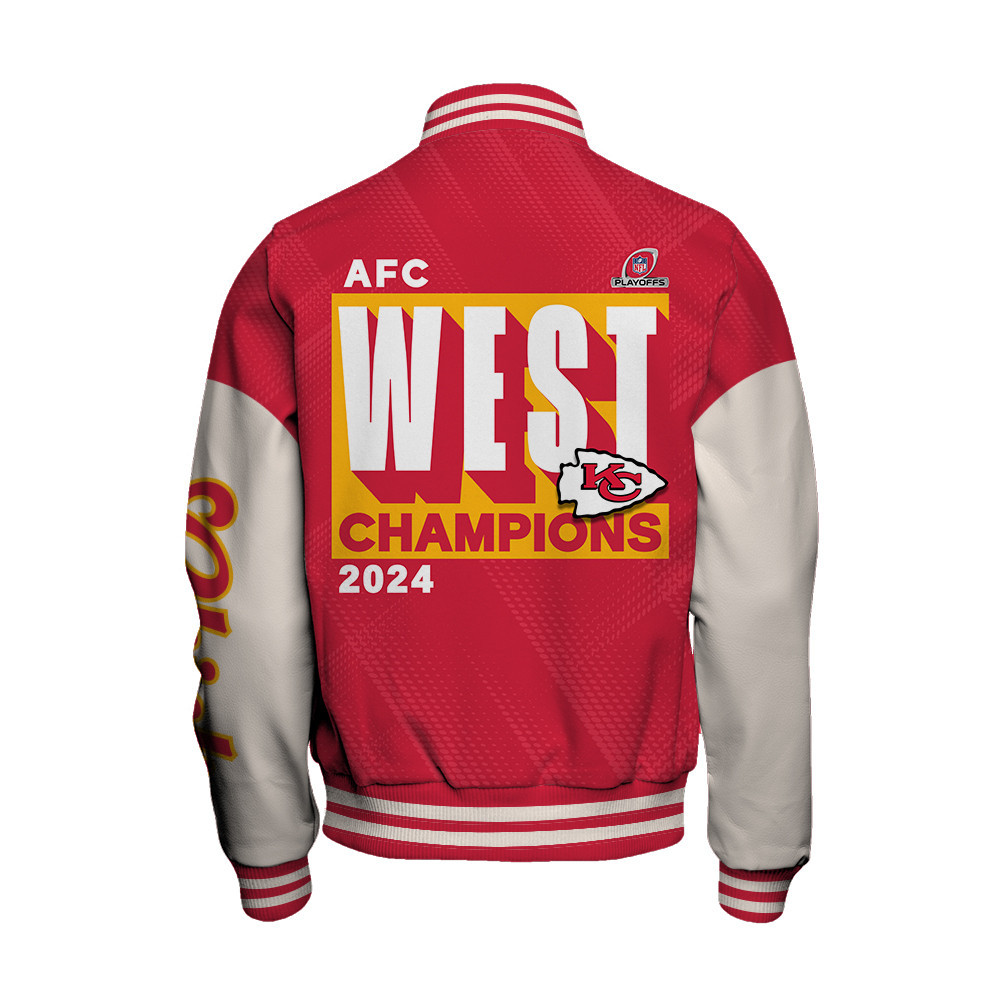 Kansas City Chiefs AFC WEST Champions Unisex Varsity Jacket - Famjoys Kansas City Chiefs AFC WEST Champions Unisex Varsity Jacket - Famjoys