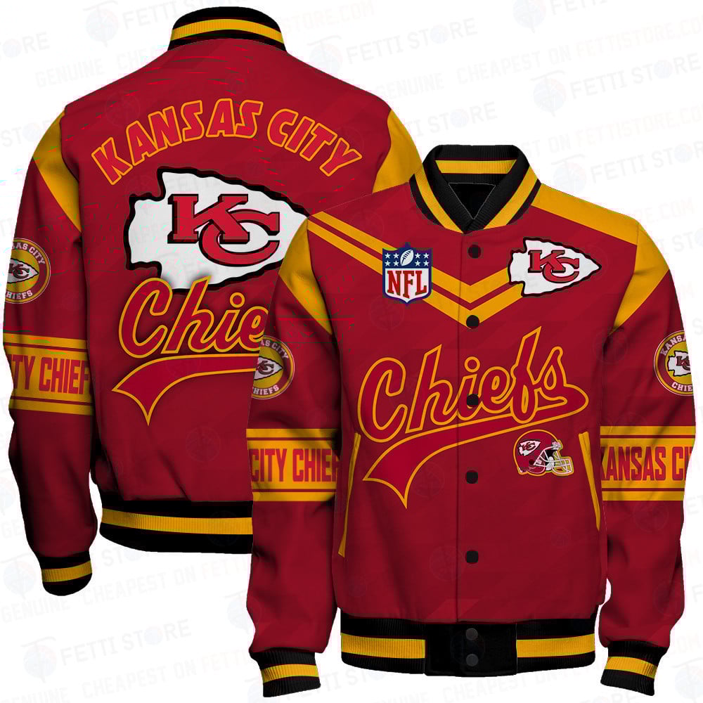 Kansas City Chiefs American Football League Pattern Varsity Jacket SH1 V2 - Famjoys Kansas City Chiefs American Football League Pattern Varsity Jacket SH1 V2 - Famjoys