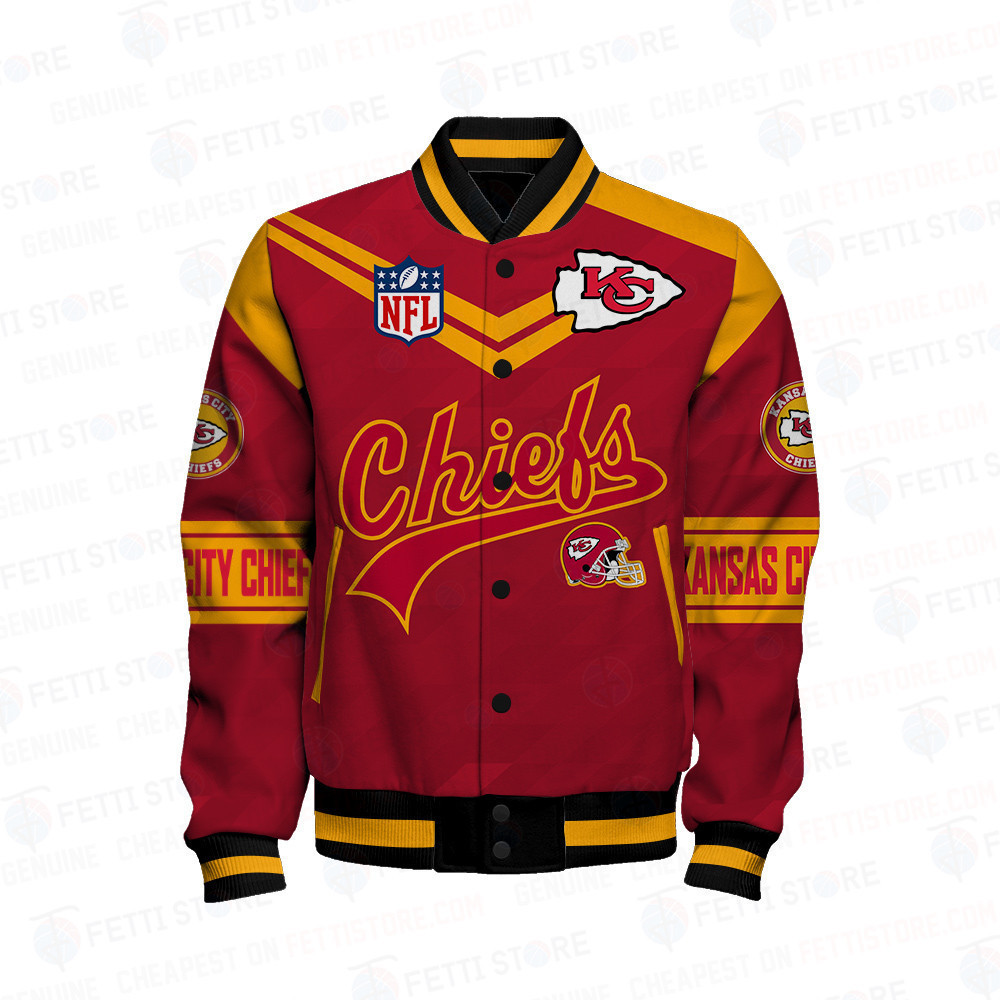 Kansas City Chiefs American Football League Pattern Varsity Jacket SH1 V2 - Famjoys Kansas City Chiefs American Football League Pattern Varsity Jacket SH1 V2 - Famjoys