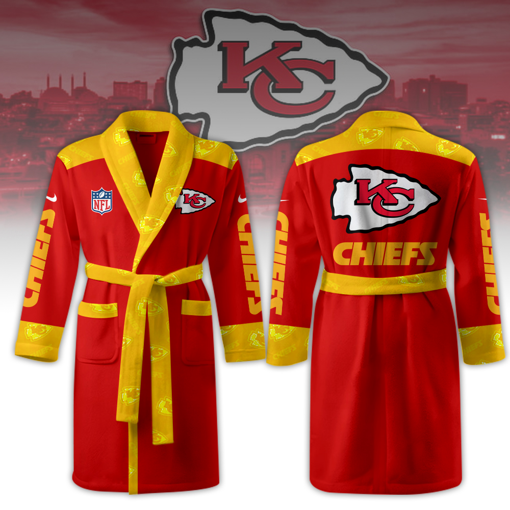 Kansas City Chiefs Bathrobe Luxurious Comfort Meets Sporty Style - Famjoys Kansas City Chiefs Bathrobe Luxurious Comfort Meets Sporty Style - Famjoys