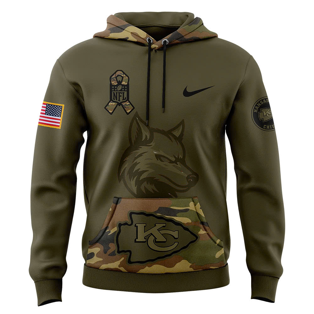 Kansas City Chiefs Camo Salute to Service Club Fleece Pullover Hoodie V2 - Famjoys Kansas City Chiefs Camo Salute to Service Club Fleece Pullover Hoodie V2 - Famjoys
