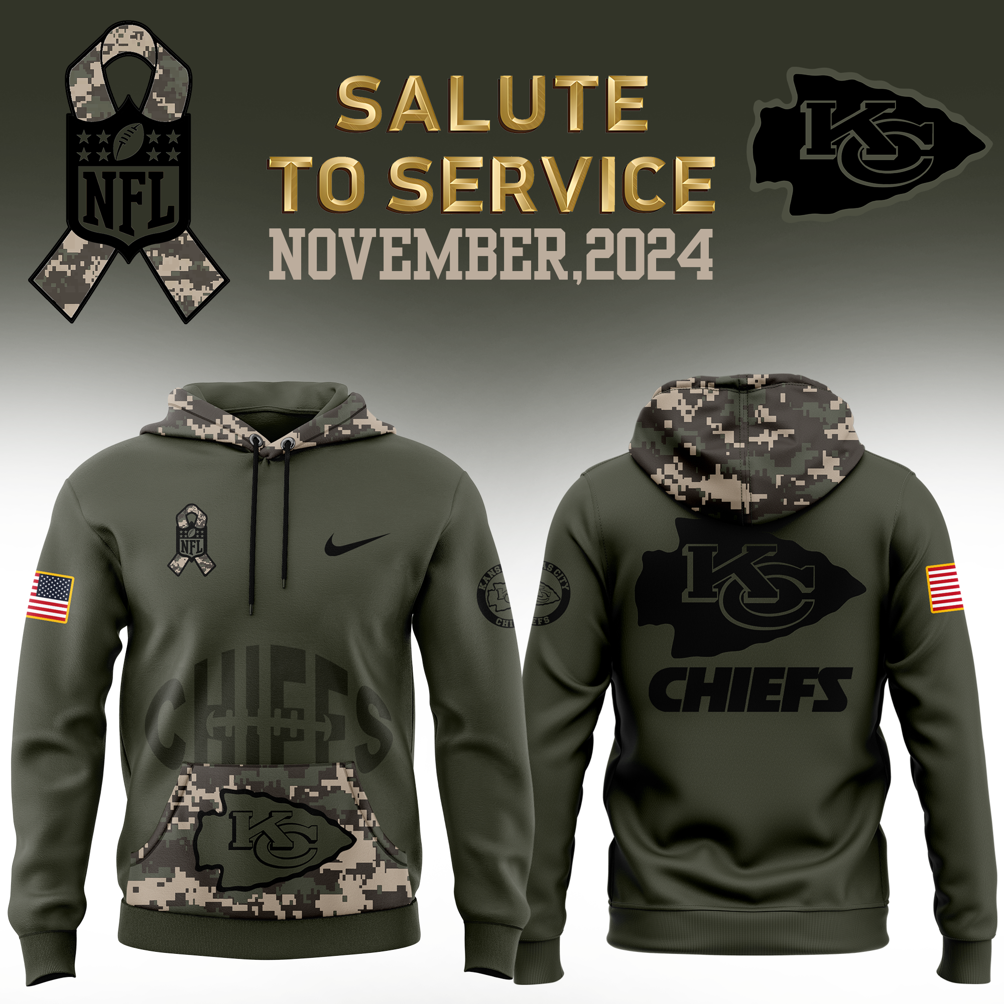 Kansas City Chiefs Camo Salute to Service Hoodie - Famjoys Kansas City Chiefs Camo Salute to Service Hoodie - Famjoys