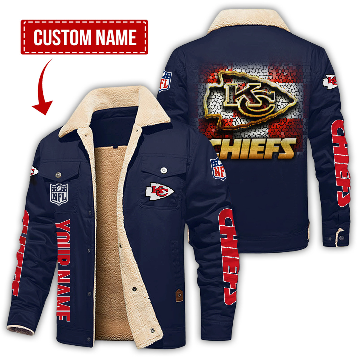 Kansas City Chiefs Checkered Background Style Personalized H111 Fleece Jacket SP06102316DS02 - Famjoys Kansas City Chiefs Checkered Background Style Personalized H111 Fleece Jacket SP06102316DS02 - Famjoys