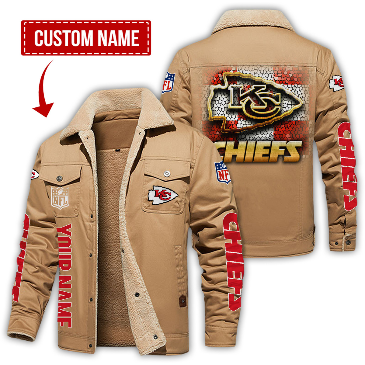 Kansas City Chiefs Checkered Background Style Personalized H111 Fleece Jacket SP06102316DS02 - Famjoys Kansas City Chiefs Checkered Background Style Personalized H111 Fleece Jacket SP06102316DS02 - Famjoys