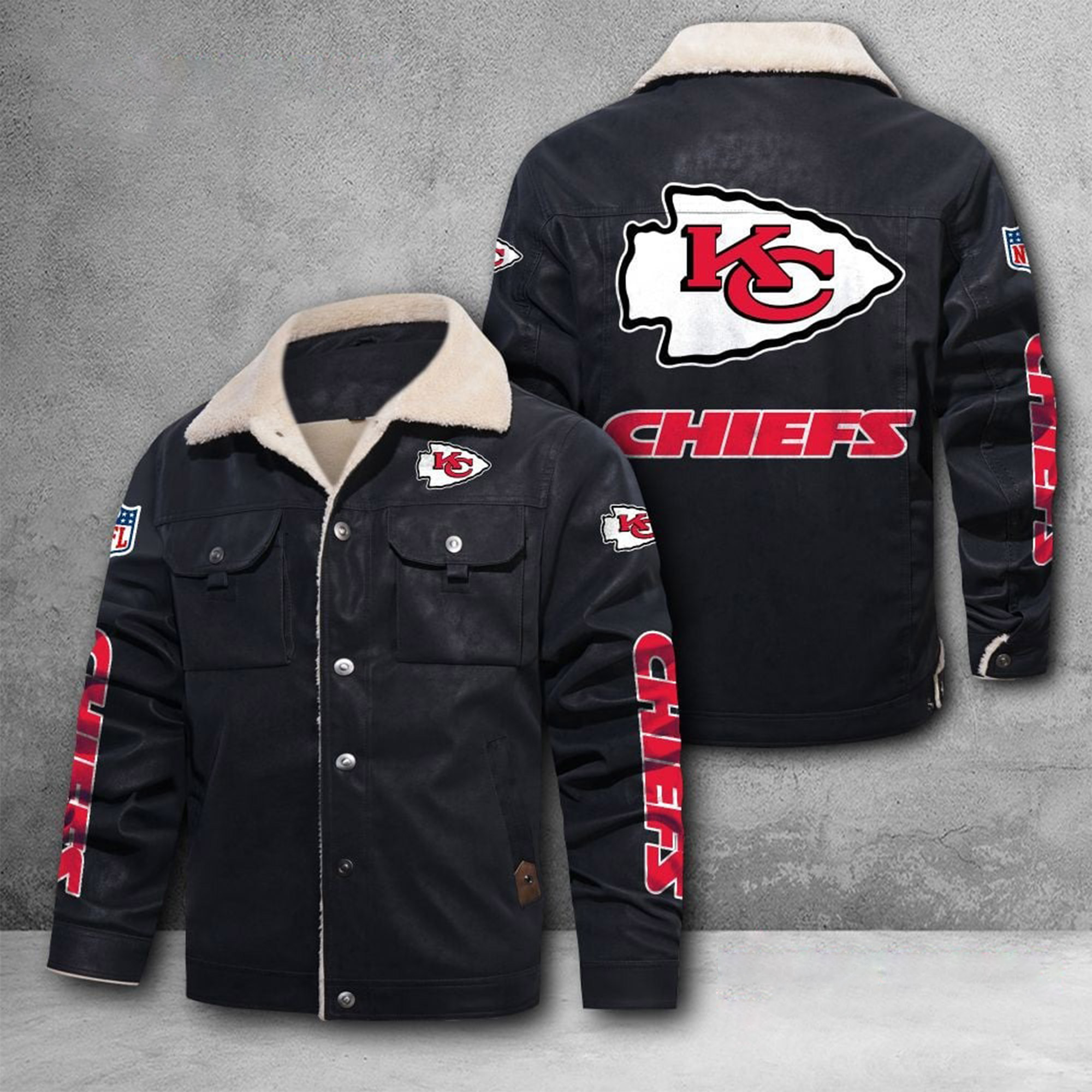 Kansas City Chiefs Fleece Casual Jacket - Famjoys Kansas City Chiefs Fleece Casual Jacket - Famjoys