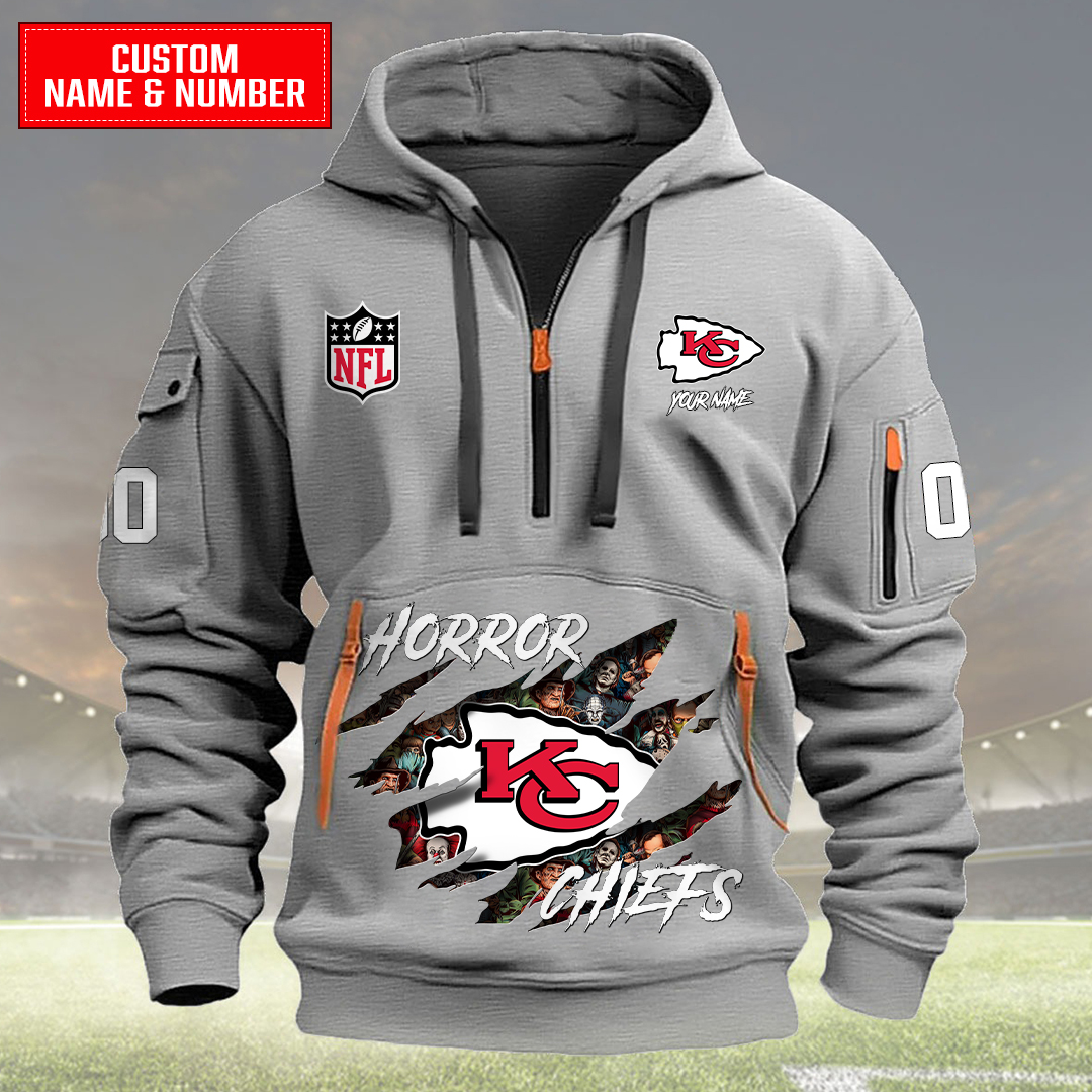 Kansas City Chiefs Halloween Horror Collection Personalize Quarter Zip Hoodie AZCAQZH000025 - Famjoys Kansas City Chiefs Halloween Horror Collection Personalize Quarter Zip Hoodie AZCAQZH000025 - Famjoys