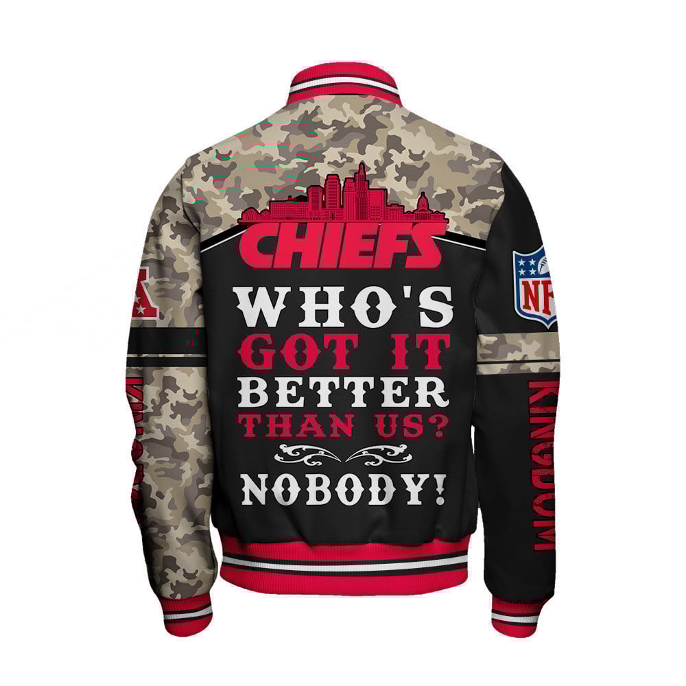 Kansas City Chiefs Kingdom National Football League Print Varsity Jacket - Famjoys Kansas City Chiefs Kingdom National Football League Print Varsity Jacket - Famjoys