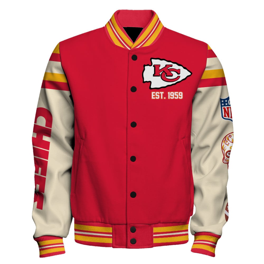 Kansas City Chiefs National Football League Print Varsity Jacket SFAT V19 - Famjoys Kansas City Chiefs National Football League Print Varsity Jacket SFAT V19 - Famjoys