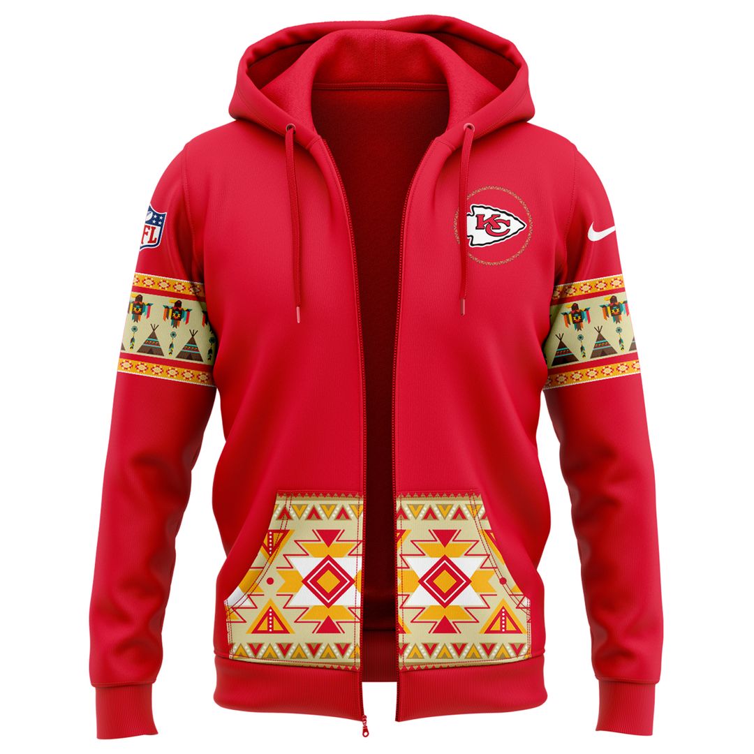 Kansas City Chiefs Native American Heritage Zip Hoodie - Famjoys Kansas City Chiefs Native American Heritage Zip Hoodie - Famjoys