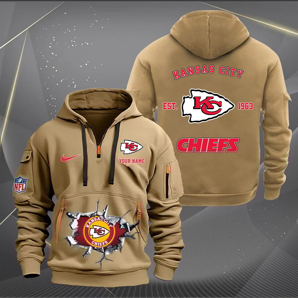 Kansas City Chiefs New Personalized Quarter Zip Hoodie AZBTQZH000131 - Famjoys Kansas City Chiefs New Personalized Quarter Zip Hoodie AZBTQZH000131 - Famjoys