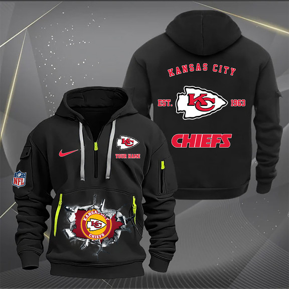 Kansas City Chiefs New Personalized Quarter Zip Hoodie AZBTQZH000131 - Famjoys Kansas City Chiefs New Personalized Quarter Zip Hoodie AZBTQZH000131 - Famjoys