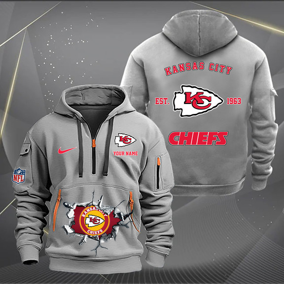 Kansas City Chiefs New Personalized Quarter Zip Hoodie AZBTQZH000131 - Famjoys Kansas City Chiefs New Personalized Quarter Zip Hoodie AZBTQZH000131 - Famjoys