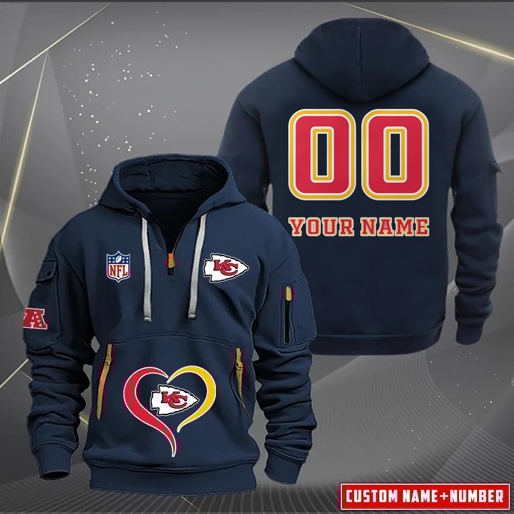 Kansas City Chiefs New Personalized Quarter Zip Hoodie AZBTQZH000144 - Famjoys Kansas City Chiefs New Personalized Quarter Zip Hoodie AZBTQZH000144 - Famjoys