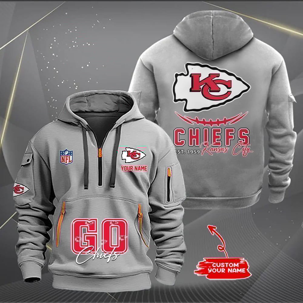 Kansas City Chiefs New Personalized Quarter Zip Hoodie AZBTQZH000155 - Famjoys Kansas City Chiefs New Personalized Quarter Zip Hoodie AZBTQZH000155 - Famjoys