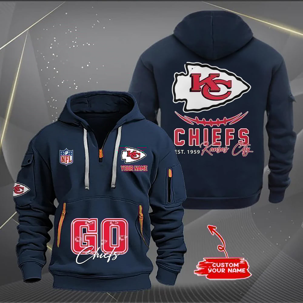 Kansas City Chiefs New Personalized Quarter Zip Hoodie AZBTQZH000155 - Famjoys Kansas City Chiefs New Personalized Quarter Zip Hoodie AZBTQZH000155 - Famjoys