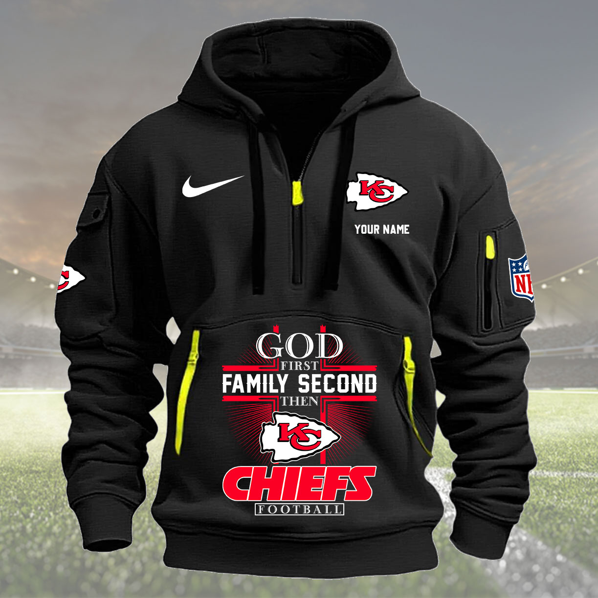 Kansas City Chiefs Personalized Quarter Zip Hoodie New Collection AZBTQZH000256 - Famjoys Kansas City Chiefs Personalized Quarter Zip Hoodie New Collection AZBTQZH000256 - Famjoys