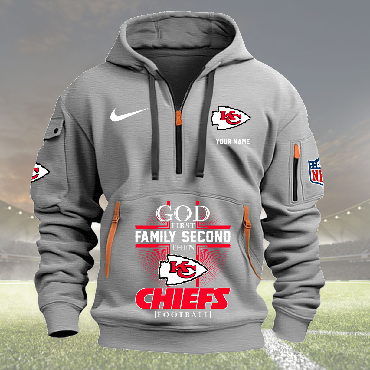 Kansas City Chiefs Personalized Quarter Zip Hoodie New Collection AZBTQZH000256 - Famjoys Kansas City Chiefs Personalized Quarter Zip Hoodie New Collection AZBTQZH000256 - Famjoys