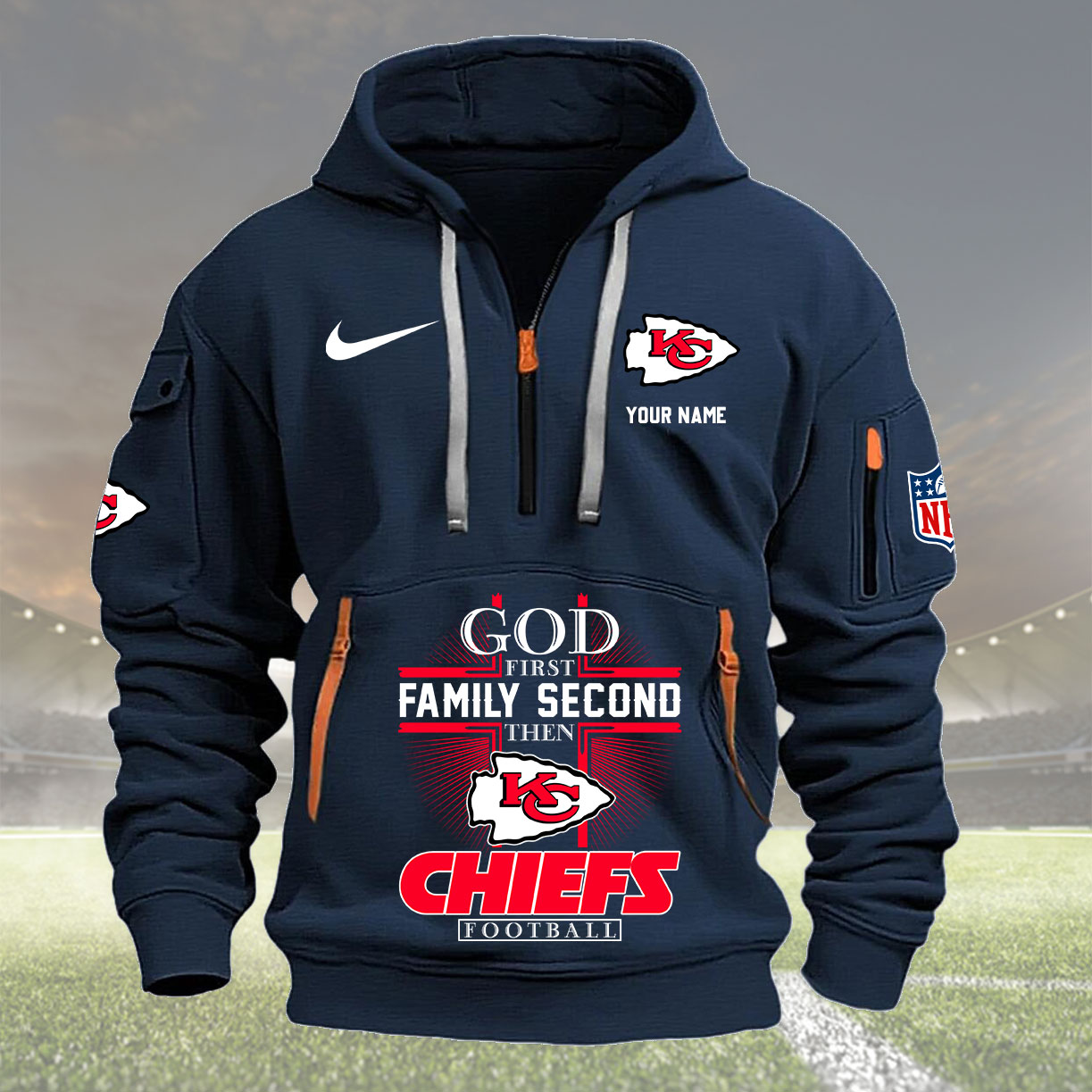 Kansas City Chiefs Personalized Quarter Zip Hoodie New Collection AZBTQZH000256 - Famjoys Kansas City Chiefs Personalized Quarter Zip Hoodie New Collection AZBTQZH000256 - Famjoys