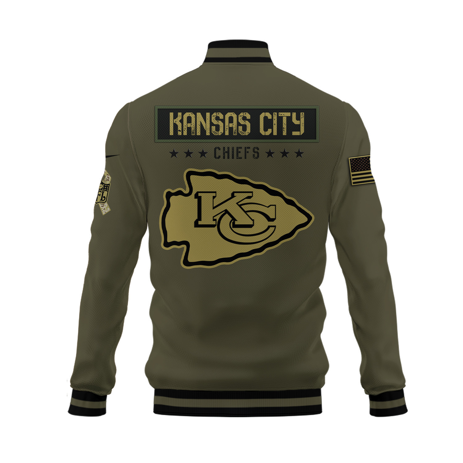 Kansas City Chiefs Salute To Service Club Baseball Jacket Varsity Jacket - Green - Famjoys Kansas City Chiefs Salute To Service Club Baseball Jacket Varsity Jacket - Green - Famjoys