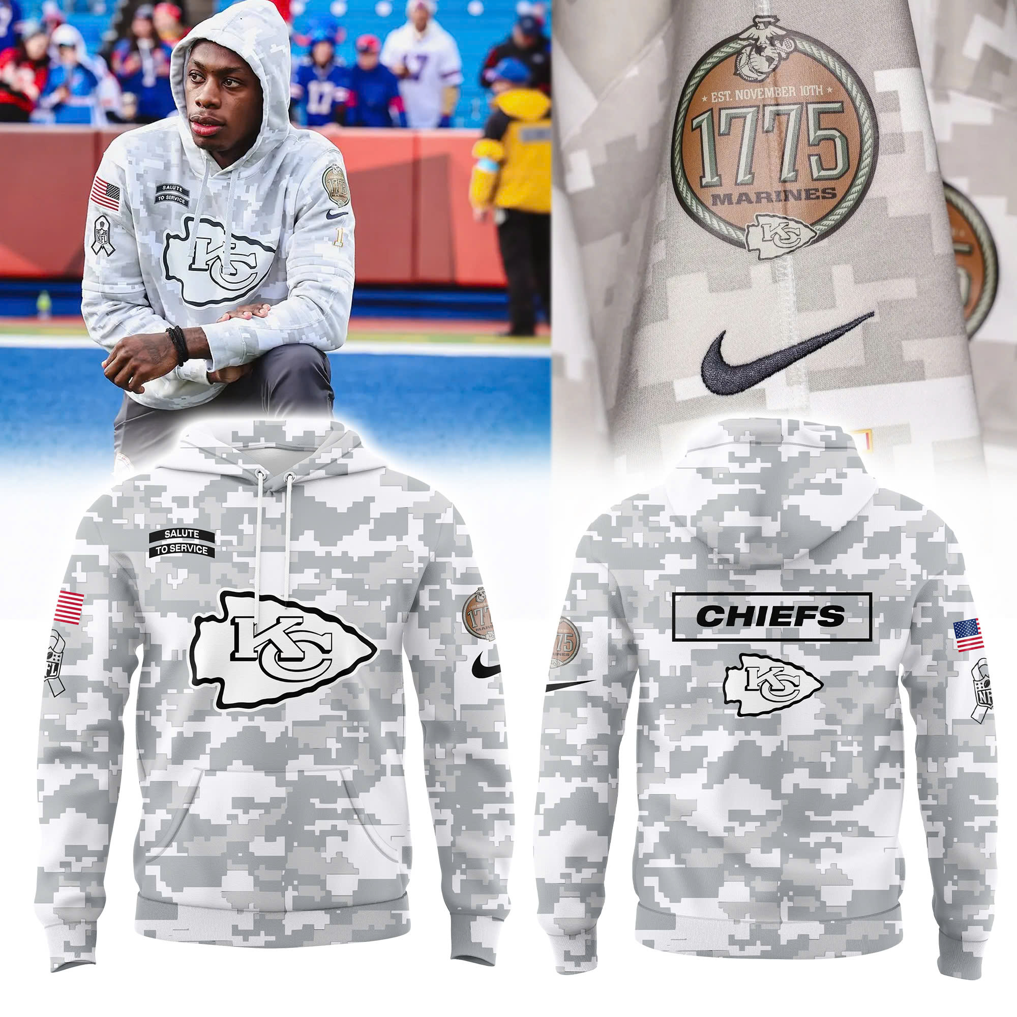 Kansas City Chiefs Salute to Service Club Fleece Pullover Arctic Camo Hoodie - Famjoys Kansas City Chiefs Salute to Service Club Fleece Pullover Arctic Camo Hoodie - Famjoys