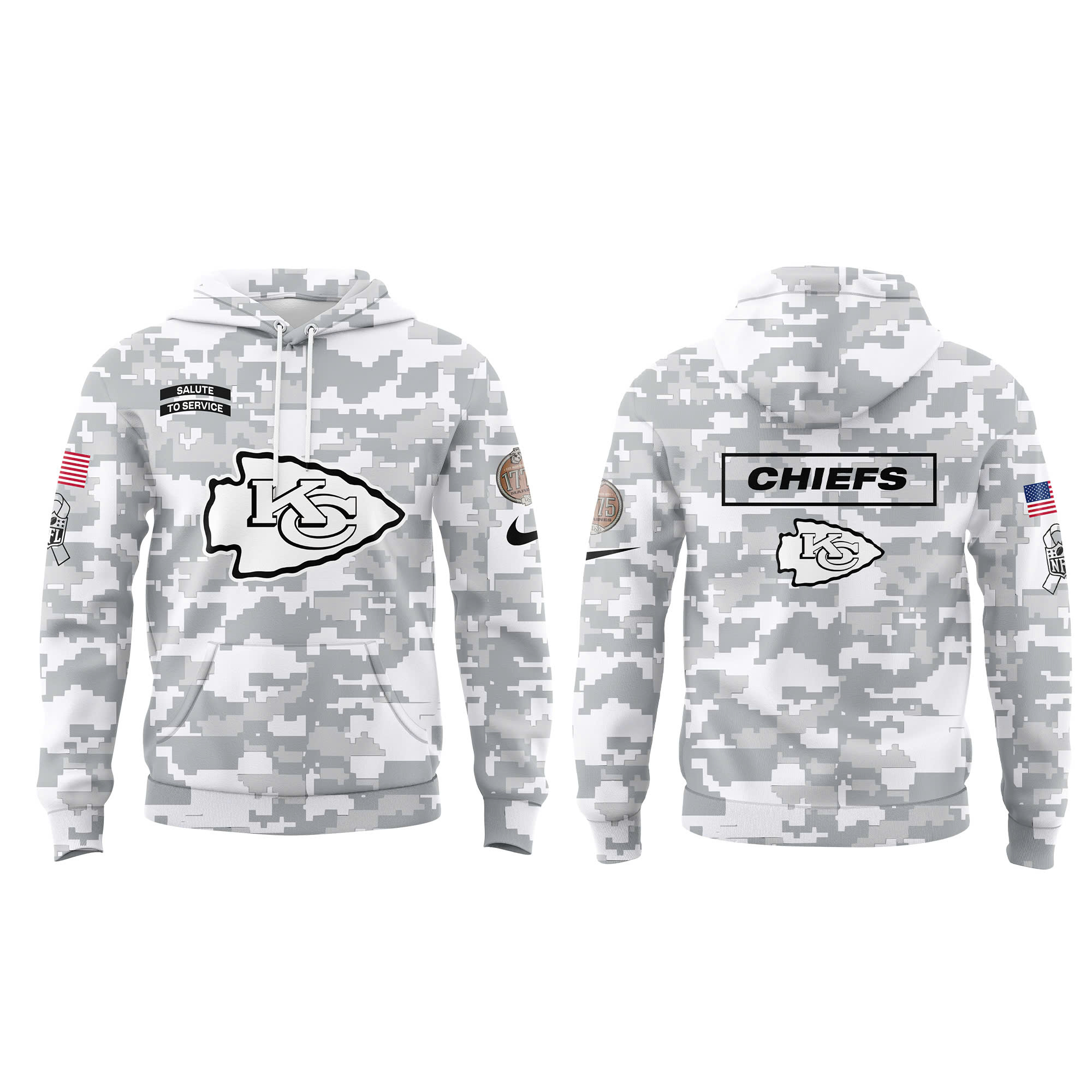 Kansas City Chiefs Salute to Service Club Fleece Pullover Arctic Camo Hoodie - Famjoys Kansas City Chiefs Salute to Service Club Fleece Pullover Arctic Camo Hoodie - Famjoys