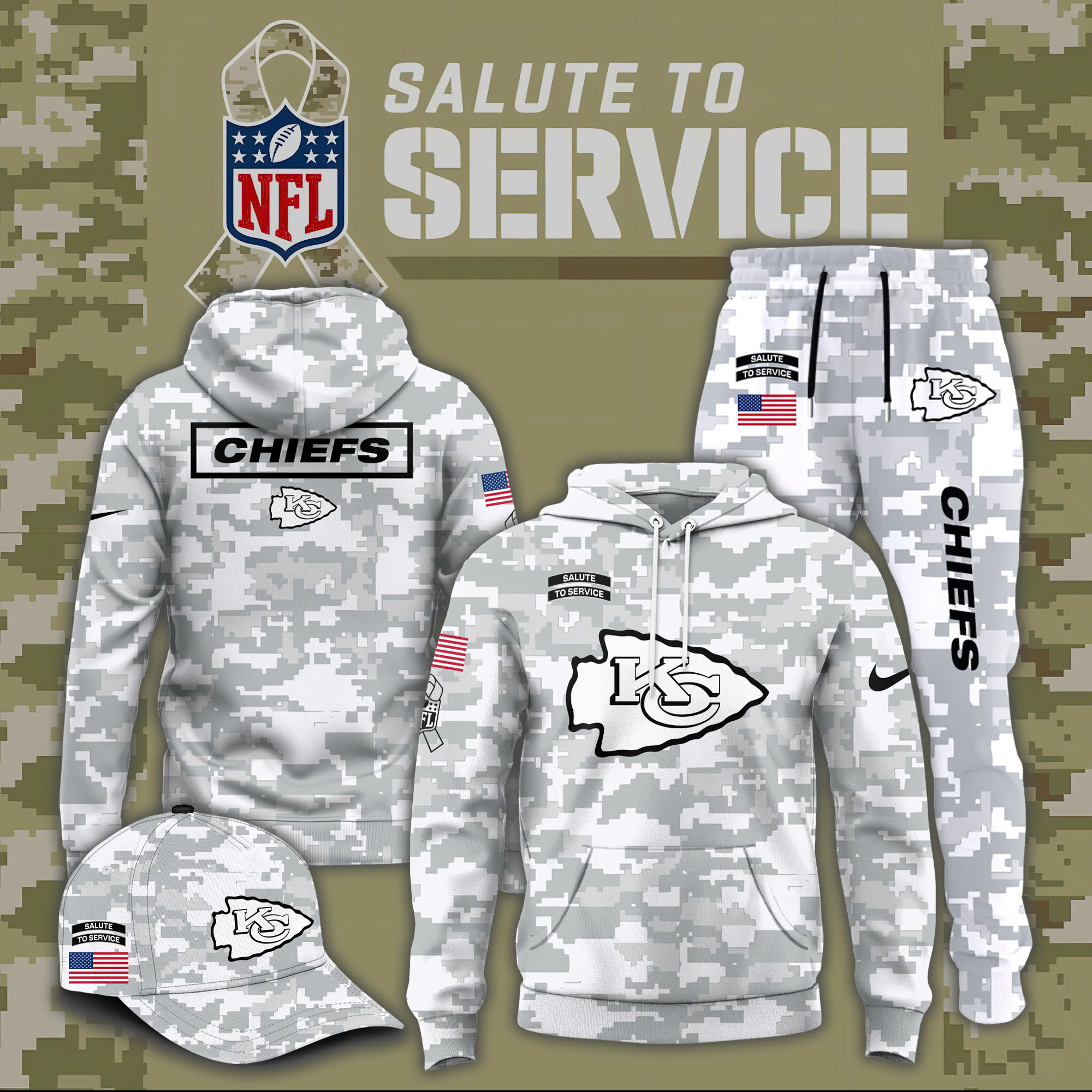 Kansas City Chiefs Salute to Service Club Fleece Pullover Hoodie - Famjoys Kansas City Chiefs Salute to Service Club Fleece Pullover Hoodie - Famjoys