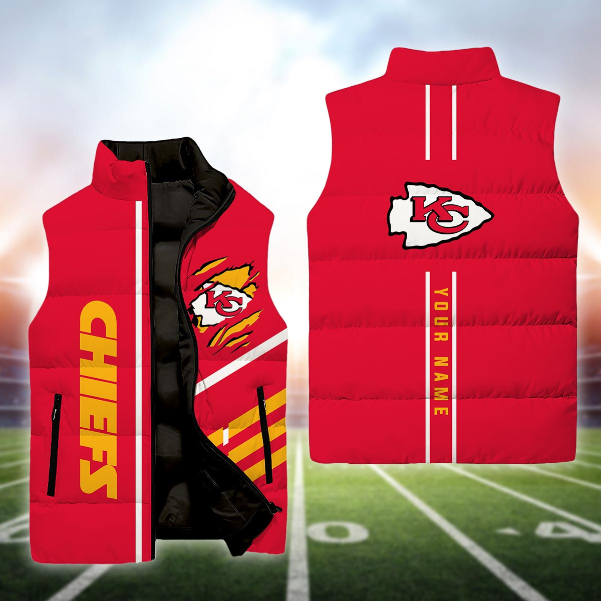 Kansas City Chiefs Sleeveless Down Puffer Jacket - Famjoys Kansas City Chiefs Sleeveless Down Puffer Jacket - Famjoys